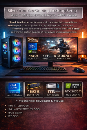 🥈 Silver Tier Pro Gaming Desktop Setup (Intel i7 12th Gen & RTX 3070 Ti – 240Hz Display)