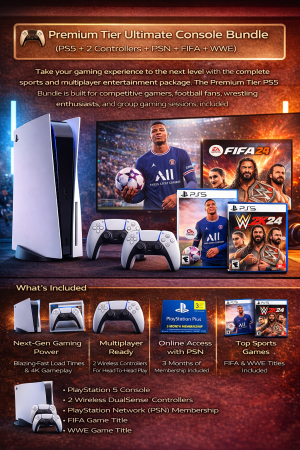 🎮 Premium Tier Ultimate Console Bundle (PS5 + 2 Controllers + PSN + FIFA + WWE)